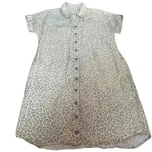 Soft Surroundings boho leopard print button down shirt dress pockets Gray Small